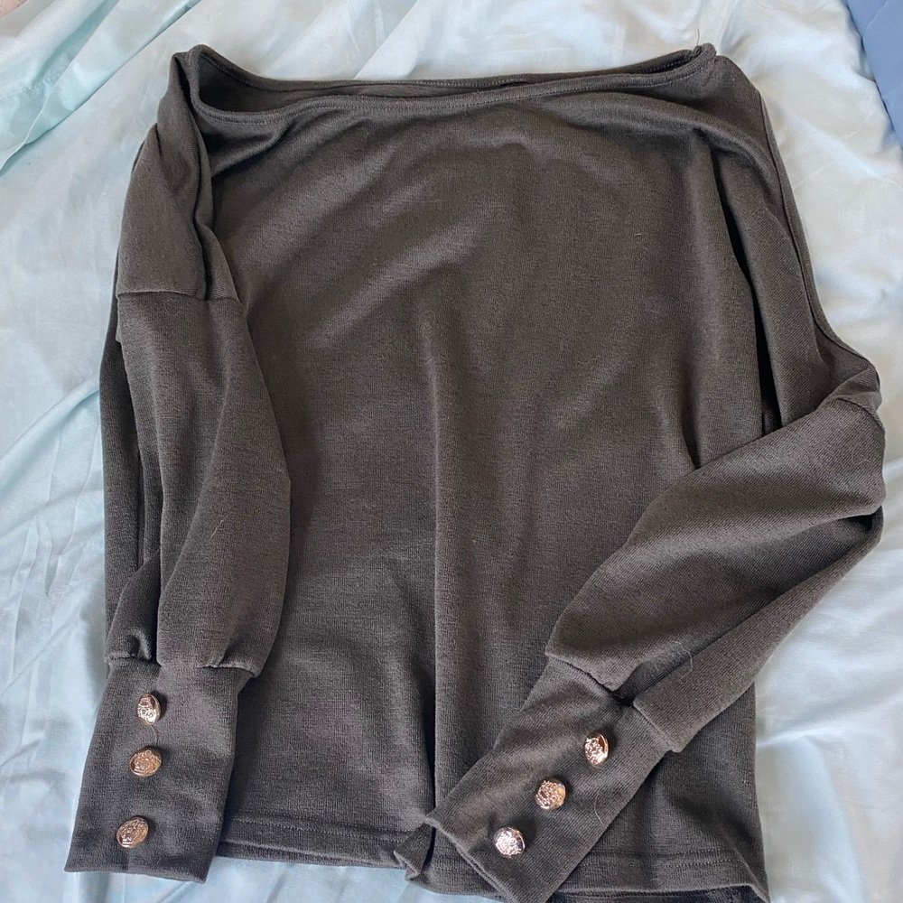 Grayish green off shoulder, cold shoulder long sleeve